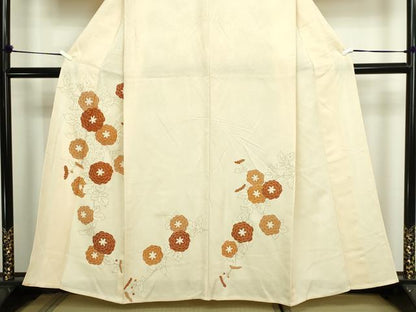 平和屋着物▽訪問着　単衣　駒刺繍　草花文　金彩　正絹　逸品　DABI1166sf
