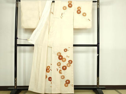 平和屋着物▽訪問着　単衣　駒刺繍　草花文　金彩　正絹　逸品　DABI1166sf