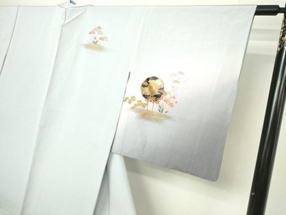 平和屋着物▽訪問着　単衣　草花文　暈し染め　金彩　正絹　逸品　DABI1167sf