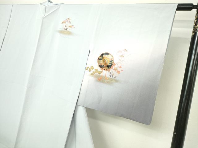 平和屋着物▽訪問着　単衣　草花文　暈し染め　金彩　正絹　逸品　DABI1167sf