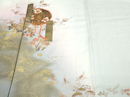 平和屋着物▽訪問着　単衣　草花文　暈し染め　金彩　正絹　逸品　DABI1167sf