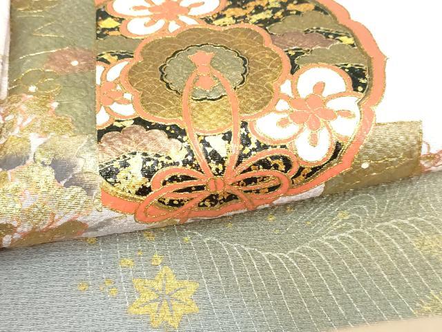 平和屋着物▽訪問着　単衣　草花文　暈し染め　金彩　正絹　逸品　DABI1167sf