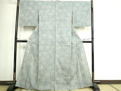 平和屋着物▽上質な小紋　単衣　紬地　舞花文　正絹　逸品　DABI1169sf