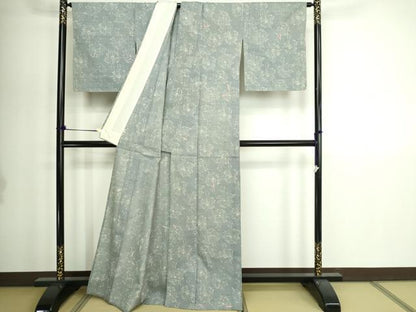 平和屋着物▽上質な小紋　単衣　紬地　舞花文　正絹　逸品　DABI1169sf