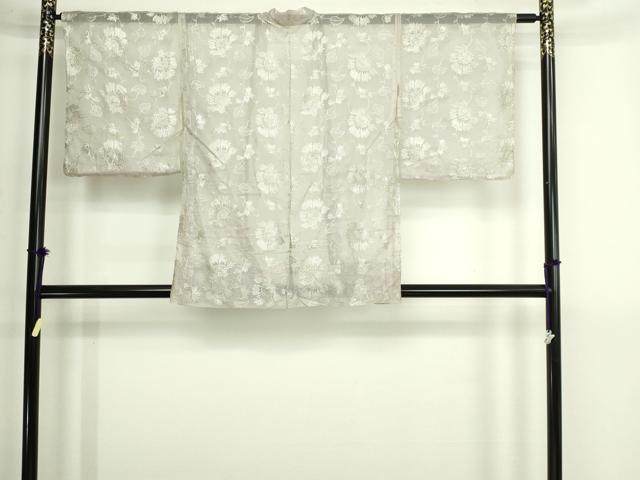 平和屋着物▽道中着　スリーシーズン　春夏秋　塵除け　オーガンジー　花唐草文　銀糸　正絹　逸品　DABI1172sf