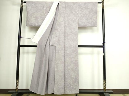 平和屋着物▽上質な小紋　単衣　草花文　正絹　逸品　DABI1174sf