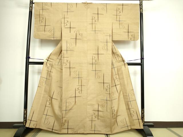 平和屋着物▽上質な紬　単衣　琉球絣文様　正絹　逸品　DABI1178sf