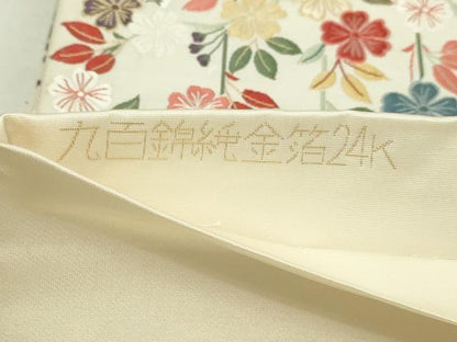 平和屋本店▼六通柄袋帯　唐織　花鳥文　九百錦純金箔24ｋ　正絹　逸品　DABI1180sf