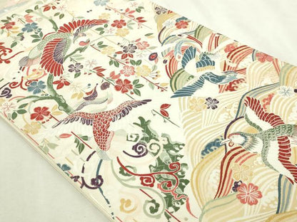 平和屋本店▼六通柄袋帯　唐織　花鳥文　九百錦純金箔24ｋ　正絹　逸品　DABI1180sf
