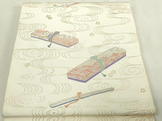 平和屋本店▼六通柄袋帯　蒔絵文箱　純金箔　正絹　逸品DABI1187sf