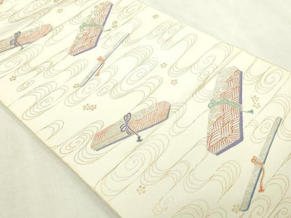 平和屋本店▼六通柄袋帯　蒔絵文箱　純金箔　正絹　逸品DABI1187sf