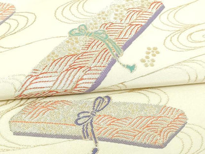 平和屋本店▼六通柄袋帯　蒔絵文箱　純金箔　正絹　逸品DABI1187sf