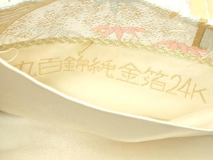 平和屋本店▼六通柄袋帯　風景草花文　九百金　純金箔24Ｋ　正絹　逸品　DABI1188sf