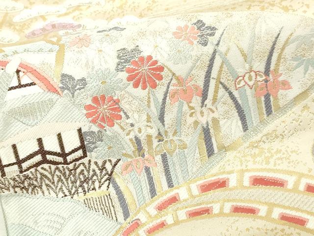 平和屋本店▼六通柄袋帯　風景草花文　九百金　純金箔24Ｋ　正絹　逸品　DABI1188sf