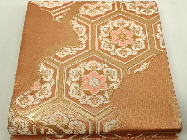 平和屋本店▼六通柄袋帯　唐織　西陣織　亀甲花文　本金箔二重織　正絹　逸品　DABI1191sf