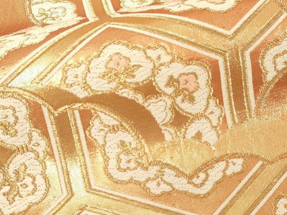 平和屋本店▼六通柄袋帯　唐織　西陣織　亀甲花文　本金箔二重織　正絹　逸品　DABI1191sf