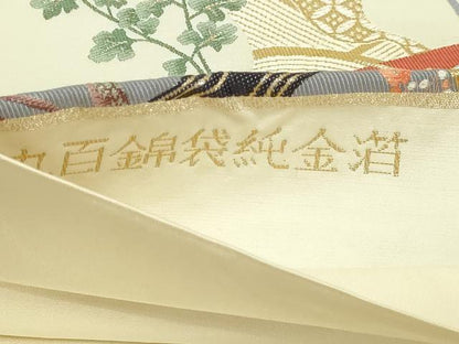 平和屋本店▼六通柄袋帯　九百錦　色紙飛鶴花文　純金箔　正絹　逸品　DABI1194sf