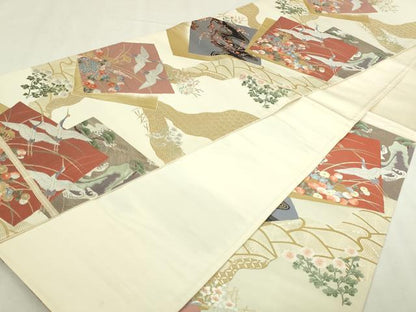 平和屋本店▼六通柄袋帯　九百錦　色紙飛鶴花文　純金箔　正絹　逸品　DABI1194sf