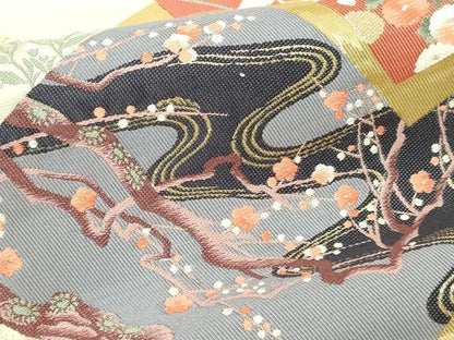 平和屋本店▼六通柄袋帯　九百錦　色紙飛鶴花文　純金箔　正絹　逸品　DABI1194sf