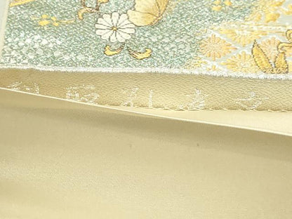平和屋本店▼六通柄袋帯　菱取孔雀文　九百本金弐重織　正絹　逸品　DABI1195sf
