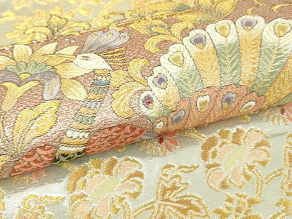 平和屋本店▼六通柄袋帯　菱取孔雀文　九百本金弐重織　正絹　逸品　DABI1195sf