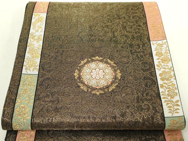平和屋本店▼六通柄袋帯　正倉院花文　二十四金箔　正絹　逸品　DABI1198sf