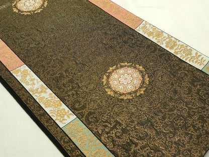 平和屋本店▼六通柄袋帯　正倉院花文　二十四金箔　正絹　逸品　DABI1198sf