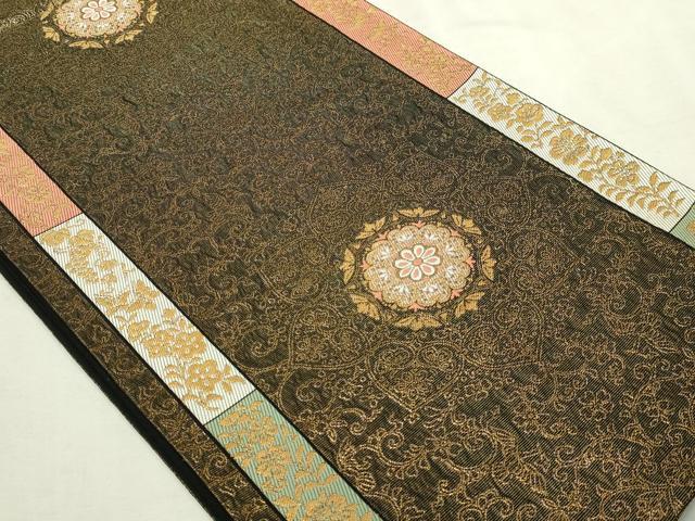 平和屋本店▼六通柄袋帯　正倉院花文　二十四金箔　正絹　逸品　DABI1198sf
