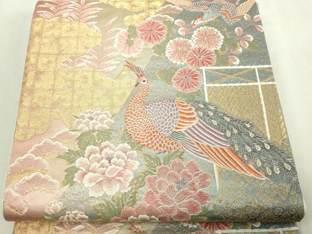 平和屋本店▼六通柄袋帯　唐織　九百錦　孔雀花文　本金箔　正絹　逸品　DABI1202sf