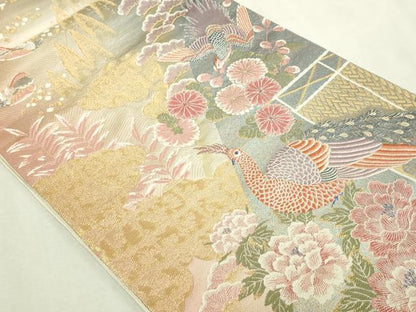 平和屋本店▼六通柄袋帯　唐織　九百錦　孔雀花文　本金箔　正絹　逸品　DABI1202sf