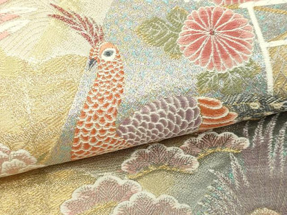 平和屋本店▼六通柄袋帯　唐織　九百錦　孔雀花文　本金箔　正絹　逸品　DABI1202sf