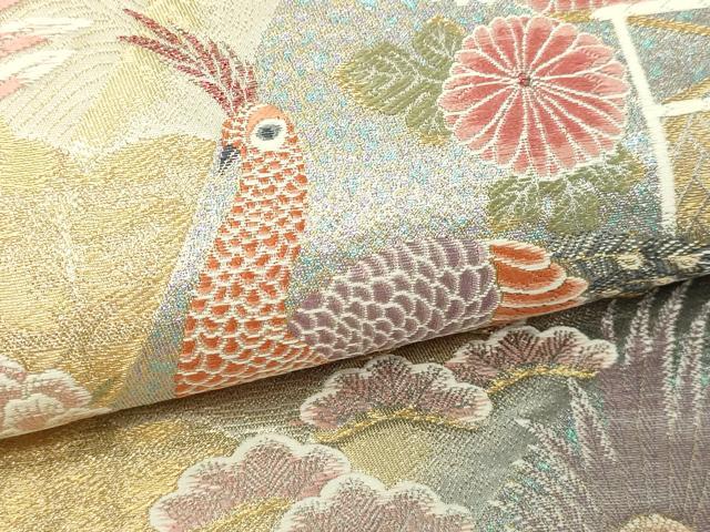平和屋本店▼六通柄袋帯　唐織　九百錦　孔雀花文　本金箔　正絹　逸品　DABI1202sf