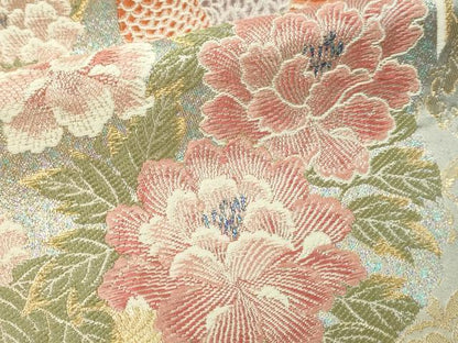 平和屋本店▼六通柄袋帯　唐織　九百錦　孔雀花文　本金箔　正絹　逸品　DABI1202sf