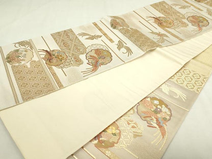 平和屋本店▼西陣　六通柄袋帯　鳳凰雪輪花文　本金箔二重織　証紙付き　正絹　逸品　DABI1205sf