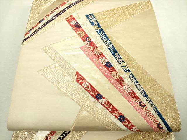 平和屋本店▼六通柄袋帯　切嵌花文　本金箔錦　二重織　正絹　逸品　DABI1208sf