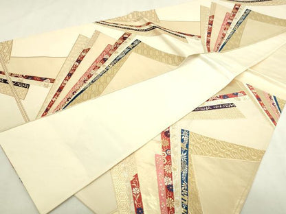 平和屋本店▼六通柄袋帯　切嵌花文　本金箔錦　二重織　正絹　逸品　DABI1208sf