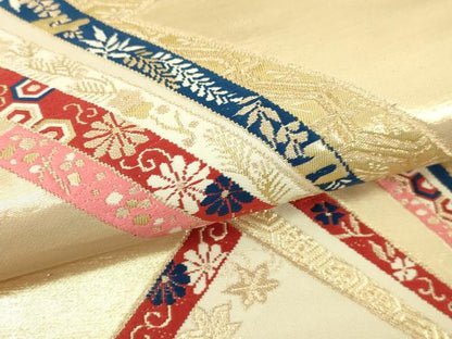 平和屋本店▼六通柄袋帯　切嵌花文　本金箔錦　二重織　正絹　逸品　DABI1208sf