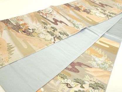 平和屋本店▼六通柄袋帯　流水花鳥文　松竹梅　本金箔　正絹　逸品　DABI1211sf