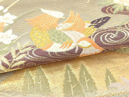 平和屋本店▼六通柄袋帯　流水花鳥文　松竹梅　本金箔　正絹　逸品　DABI1211sf