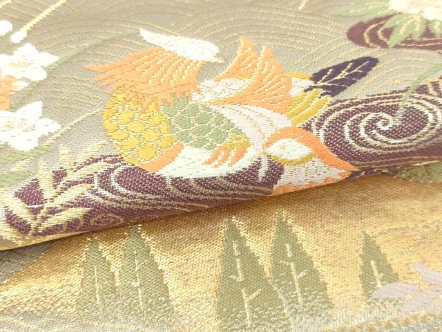 平和屋本店▼六通柄袋帯　流水花鳥文　松竹梅　本金箔　正絹　逸品　DABI1211sf