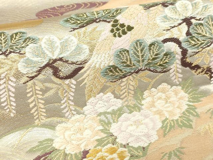 平和屋本店▼六通柄袋帯　流水花鳥文　松竹梅　本金箔　正絹　逸品　DABI1211sf
