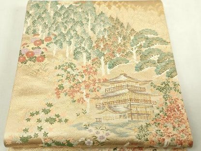 平和屋本店▼六通柄袋帯　九百錦　風景文　本金弐重箔　正絹　逸品　DABI1213sf