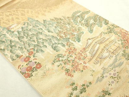 平和屋本店▼六通柄袋帯　九百錦　風景文　本金弐重箔　正絹　逸品　DABI1213sf