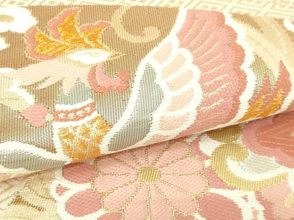 平和屋本店▼佐賀錦　六通柄袋帯　鳳凰花文　24Ｋ本金箔　プラチナ箔　正絹　逸品　DABI1214sf