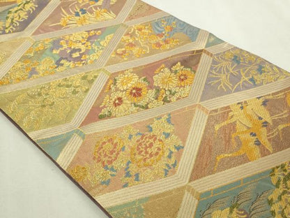 平和屋本店▼六通柄袋帯　飛鶴花文　本金箔　本金糸　正絹　逸品　DABI1215sf