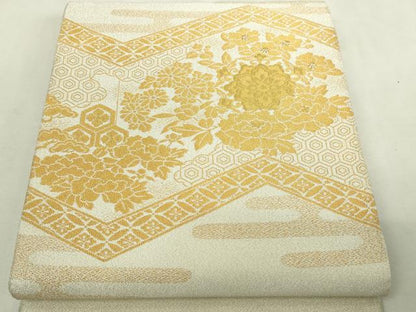 平和屋本店▼太鼓柄袋帯　つづれ　草花文　純金糸24金箔　正絹　逸品　DABI1218sf