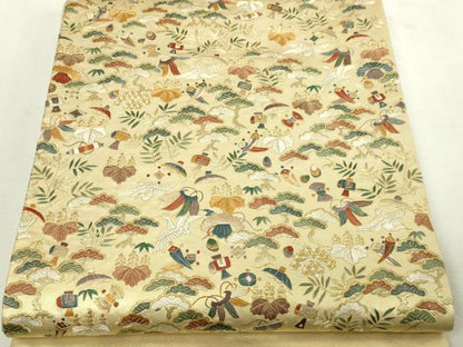 平和屋本店▼太鼓柄袋帯　総刺繍　宝尽くし文　本金箔　正絹　逸品　DABI1219sf