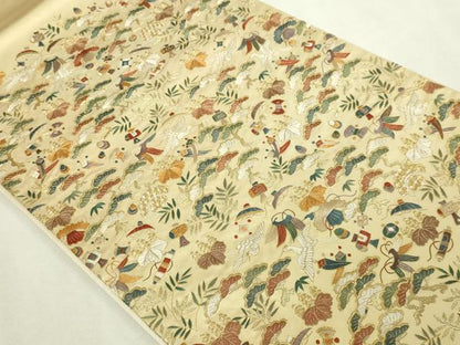 平和屋本店▼太鼓柄袋帯　総刺繍　宝尽くし文　本金箔　正絹　逸品　DABI1219sf