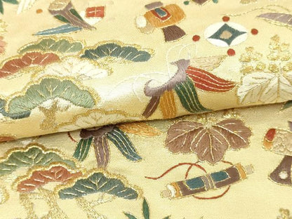 平和屋本店▼太鼓柄袋帯　総刺繍　宝尽くし文　本金箔　正絹　逸品　DABI1219sf