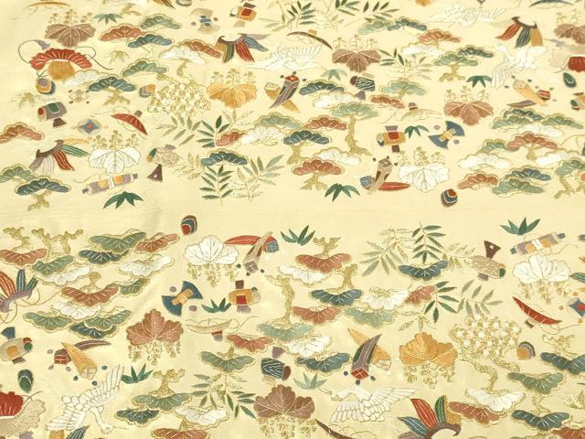 平和屋本店▼太鼓柄袋帯　総刺繍　宝尽くし文　本金箔　正絹　逸品　DABI1219sf